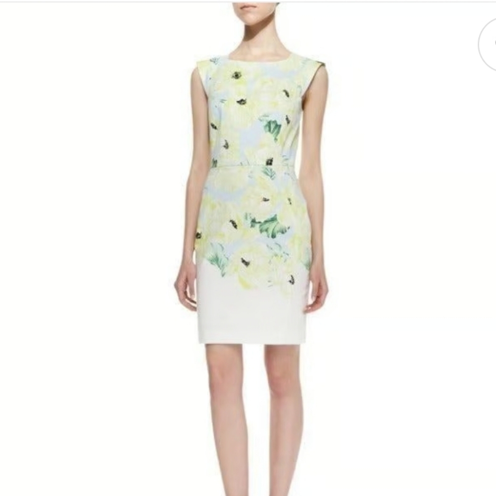 French Connection White and Yellow Poppy Floral Print Sheath Dress Women's Sz 4